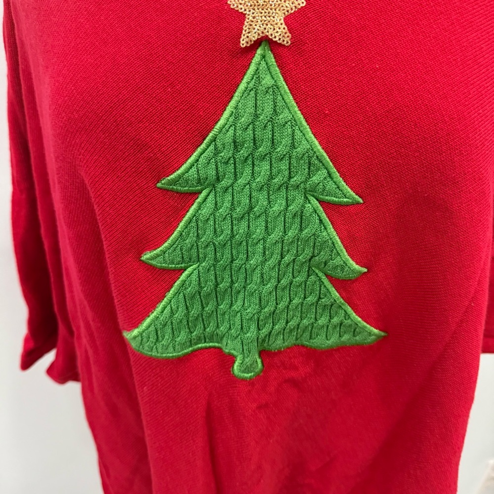 Festive Red Christmas Tree Women's Poncho - Picture 2 of 4